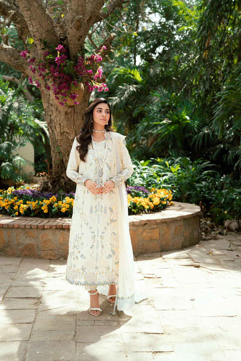 QALAMQAR - 3PC LAWN EMBROIDERED SHIRT WITH NET EMBROIDERED DUPATTA AND TROUSER -ADR-3801