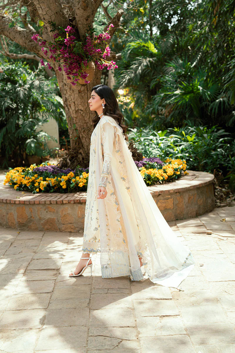 QALAMQAR - 3PC LAWN EMBROIDERED SHIRT WITH NET EMBROIDERED DUPATTA AND TROUSER -ADR-3801