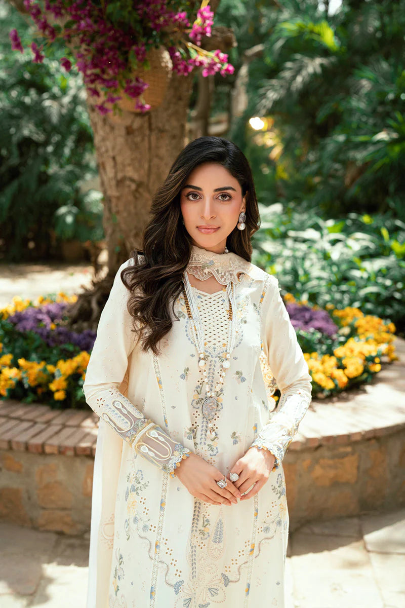 QALAMQAR - 3PC LAWN EMBROIDERED SHIRT WITH NET EMBROIDERED DUPATTA AND TROUSER -ADR-3801