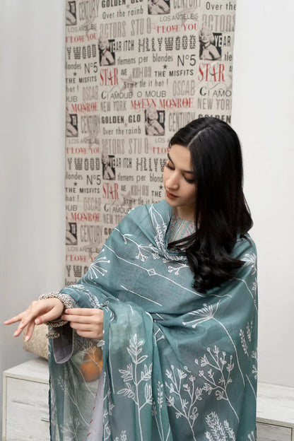 URGE - 3PC DHANAK EMBROIDERED SHIRT WITH COUTUTRE PRINTED SHAWL & EMB TROUSER-ADR-4007