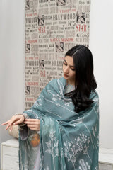 URGE - 3PC DHANAK EMBROIDERED SHIRT WITH COUTUTRE PRINTED SHAWL & EMB TROUSER-ADR-4007