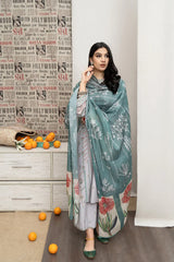 URGE - 3PC DHANAK EMBROIDERED SHIRT WITH COUTUTRE PRINTED SHAWL & EMB TROUSER-ADR-4007