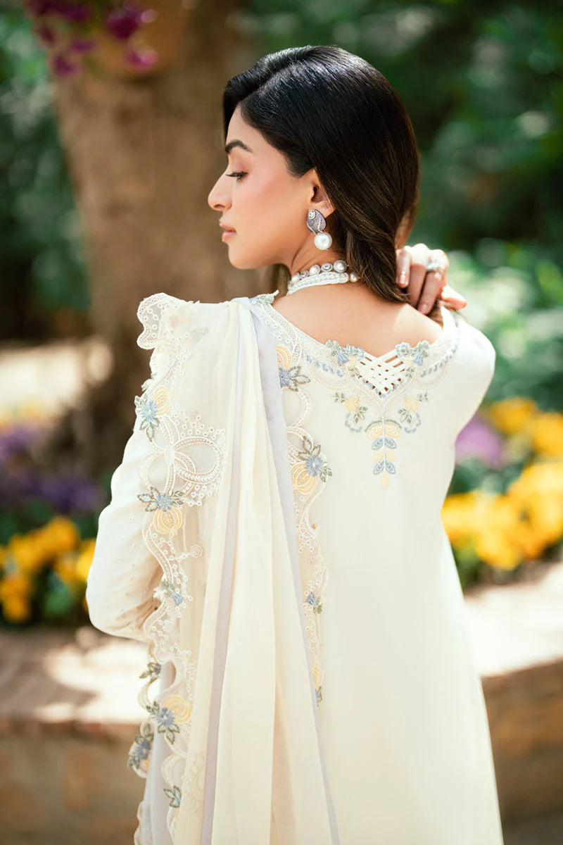 QALAMQAR - 3PC LAWN EMBROIDERED SHIRT WITH NET EMBROIDERED DUPATTA AND TROUSER -ADR-3801