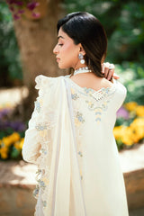 QALAMQAR - 3PC LAWN EMBROIDERED SHIRT WITH NET EMBROIDERED DUPATTA AND TROUSER -ADR-3801