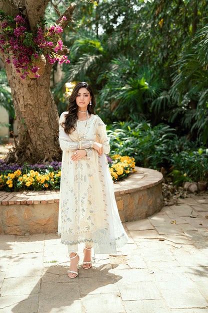 QALAMQAR - 3PC LAWN EMBROIDERED SHIRT WITH NET EMBROIDERED DUPATTA AND TROUSER -ADR-3801