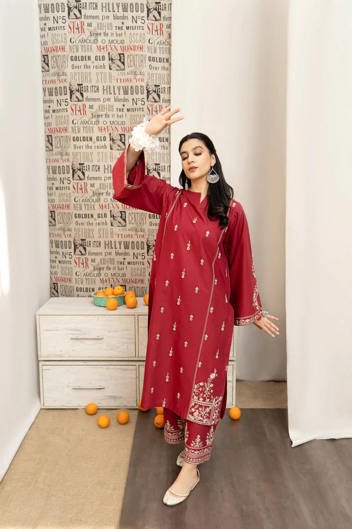 URGE - 3PC DHANAK EMBROIDERED SHIRT WITH COUTURE PRINTED SHAWL AND EMB TROUSER-ADR-3205