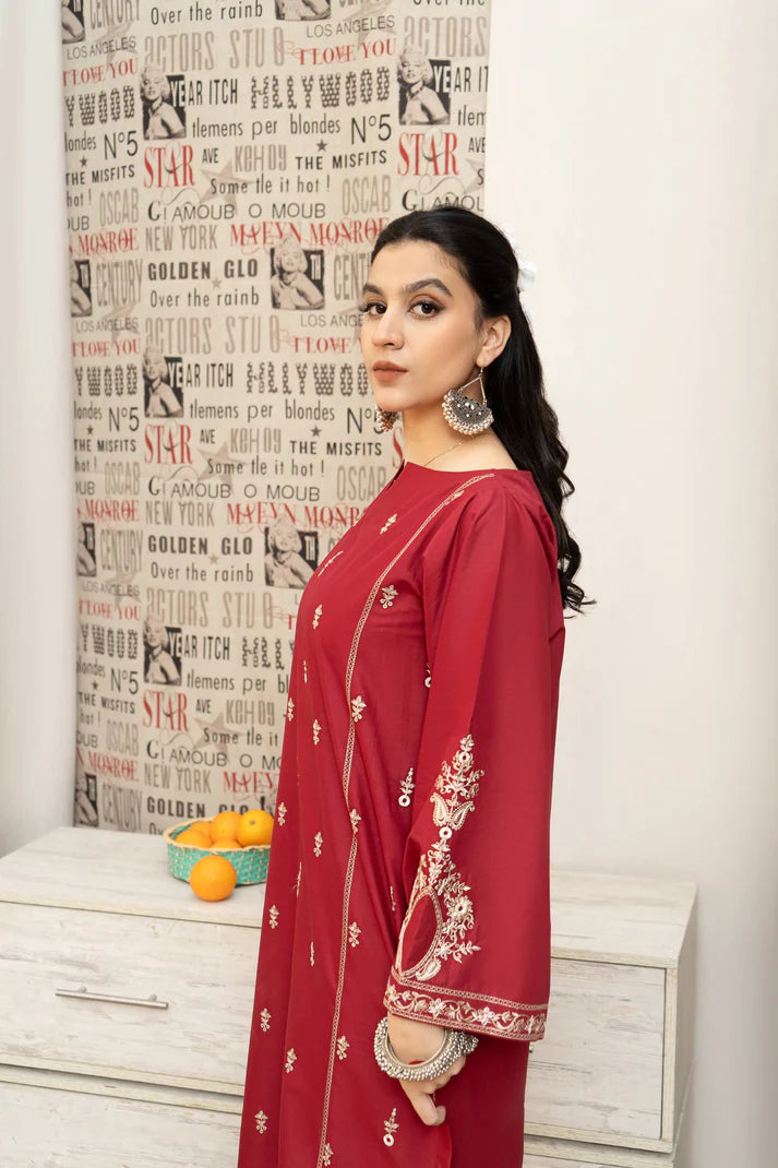 URGE - 3PC DHANAK EMBROIDERED SHIRT WITH COUTURE PRINTED SHAWL AND EMB TROUSER-ADR-3205