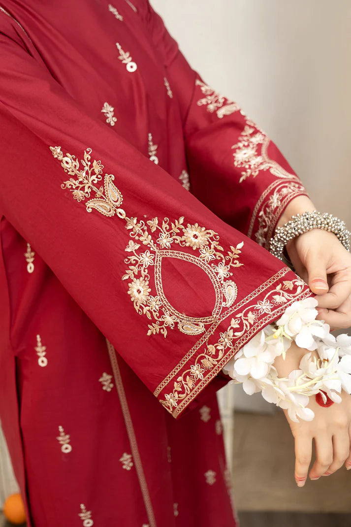 URGE - 3PC DHANAK EMBROIDERED SHIRT WITH COUTURE PRINTED SHAWL AND EMB TROUSER-ADR-4059
