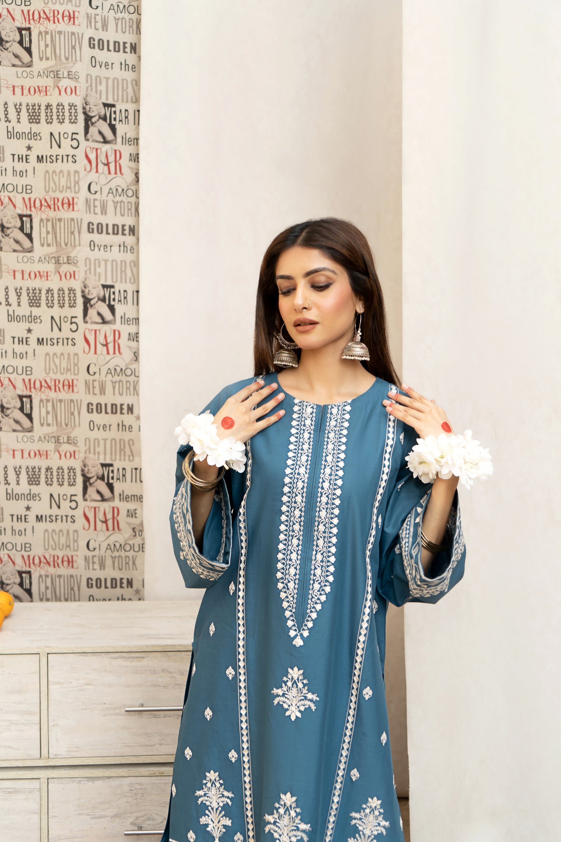 URGE- 3PC LAWN EMBROIDERED SHIRT WITH DIAMOND PRINTED DUPATTA AND EMB TROUSER-ADR-2785-B