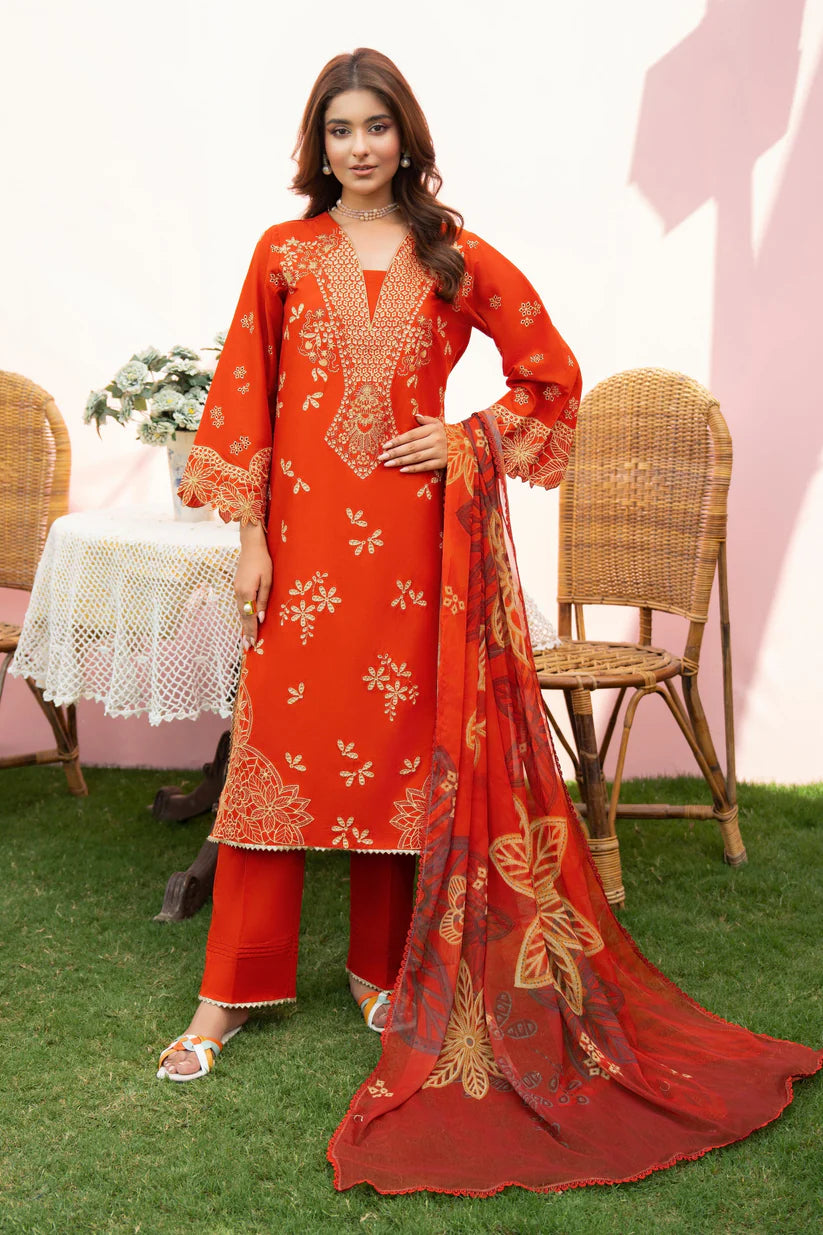 MIRAKHI - 3PC LAWN EMBROIDERED SHIRT WITH CHIFFON PRINTED DUPATTA AND TROUSER -ADR-M13