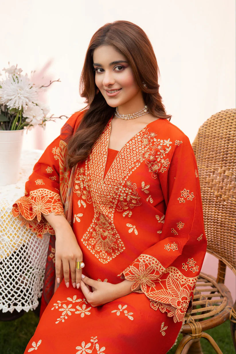 MIRAKHI - 3PC LAWN EMBROIDERED SHIRT WITH CHIFFON PRINTED DUPATTA AND TROUSER -ADR-M13