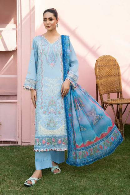 MIRAKHI-3PC LAWN EMBROIDERED SHIRT WITH CHIFFON PRINTED DUPATTA AND TROUSER-ADR-M11