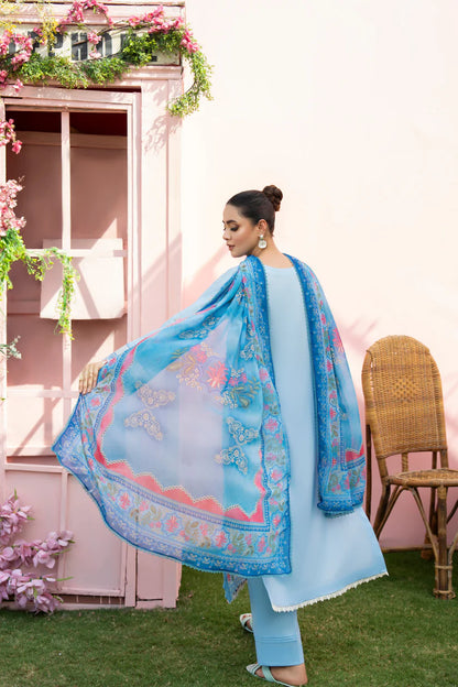 MIRAKHI-3PC LAWN EMBROIDERED SHIRT WITH CHIFFON PRINTED DUPATTA AND TROUSER-ADR-M11