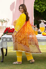 MIRAKHI - 3PC LAWN EMBROIDERED SHIRT WITH CHIFFON PRINTED DUPATTA AND TROUSER -ADR-M14
