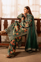 ZAINAB CHOTANI-3PC SHAMOZE SILK PRINTED EMBROIDERED SHIRT WITH SOFT SILK PRINTED EMB DUPATTA & EMB TROUSER-ADR
