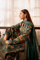 ZAINAB CHOTANI-3PC SHAMOZE SILK PRINTED EMBROIDERED SHIRT WITH SOFT SILK PRINTED EMB DUPATTA & EMB TROUSER-ADR