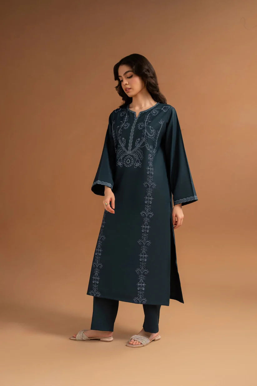 LAZULI-2PC DHANAK EMBROIDRED SHIRT WITH DHANAK TROUSER-ADR-3379