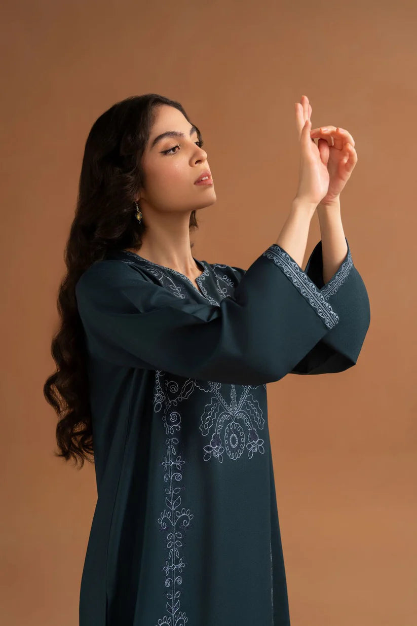 LAZULI-2PC DHANAK EMBROIDRED SHIRT WITH DHANAK TROUSER-ADR-3379