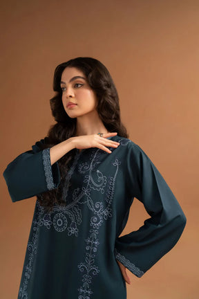 LAZULI-2PC DHANAK EMBROIDRED SHIRT WITH DHANAK TROUSER-ADR-3379