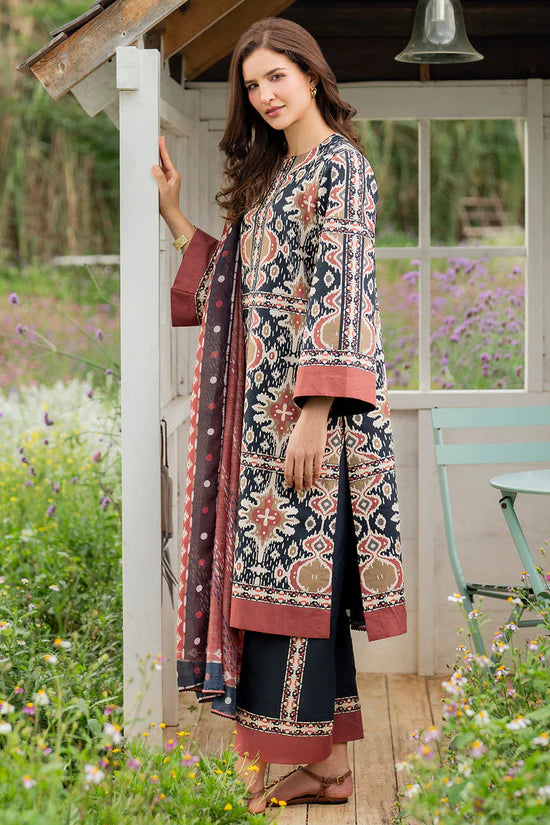 JAZMIN-3PC KHADDAR PRINTED SHIRT WITH KHADDAR PRINTED DUPATTA AND PRINTED TROUSER-ADR-2627