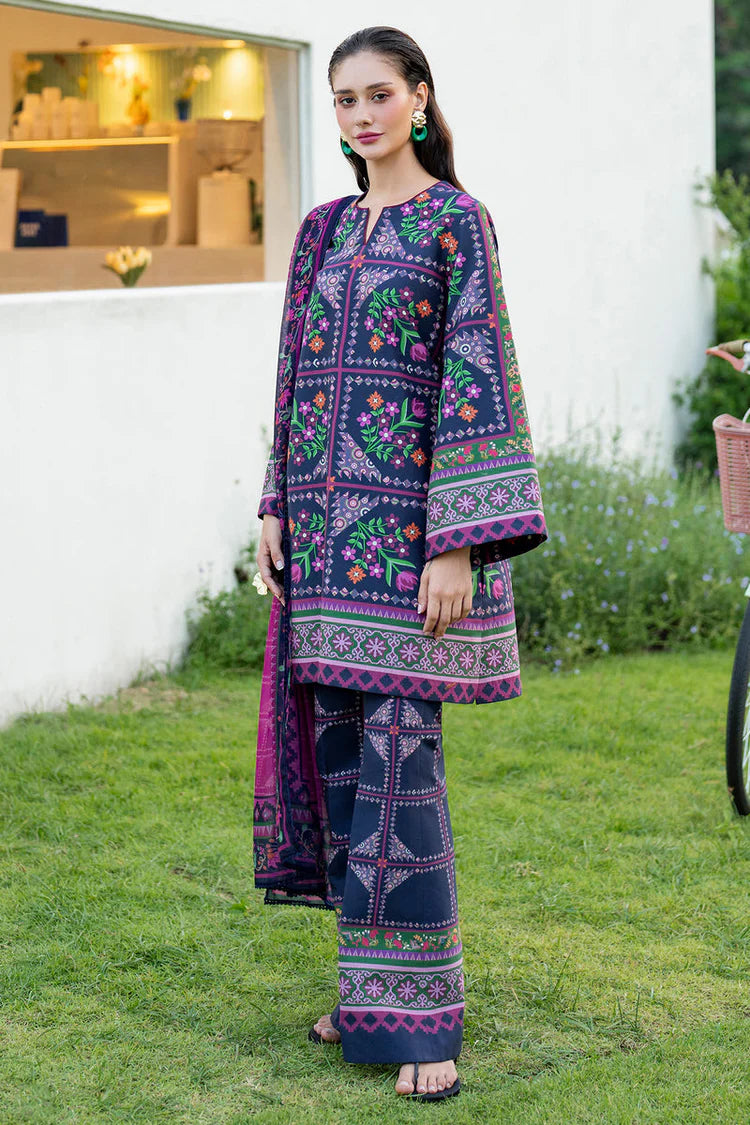 JAZMIN-3PC KHADDAR PRINTED SHIRT WITH KHADDAR PRINTED DUPATTA AND PRINTED TROUSER-ADR-2628