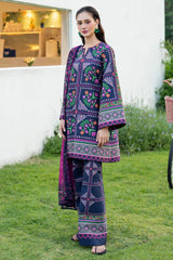 JAZMIN-3PC KHADDAR PRINTED SHIRT WITH KHADDAR PRINTED DUPATTA AND PRINTED TROUSER-ADR-2628