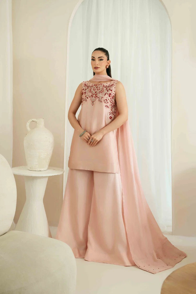 KAIDA-3PC-RAW SILK HAND EMBELLISHED SHIRT EMBROIDRED SOFT SILKDUPATTA AND RAW SILK EMBROIDERED TROUSER-ADR-5165