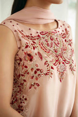 KAIDA-3PC-RAW SILK HAND EMBELLISHED SHIRT EMBROIDRED SOFT SILKDUPATTA AND RAW SILK EMBROIDERED TROUSER-ADR-5165