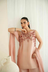 KAIDA-3PC-RAW SILK HAND EMBELLISHED SHIRT EMBROIDRED SOFT SILKDUPATTA AND RAW SILK EMBROIDERED TROUSER-ADR-5165