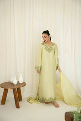 KAIDA-3PC-RAW SILK HAND EMBELLISHED SHIRT EMBROIDRED SOFT SILKDUPATTA AND RAW SILK EMBROIDERED TROUSER-ADR-5142