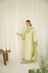 KAIDA-3PC-RAW SILK HAND EMBELLISHED SHIRT EMBROIDRED SOFT SILKDUPATTA AND RAW SILK EMBROIDERED TROUSER-ADR-5142