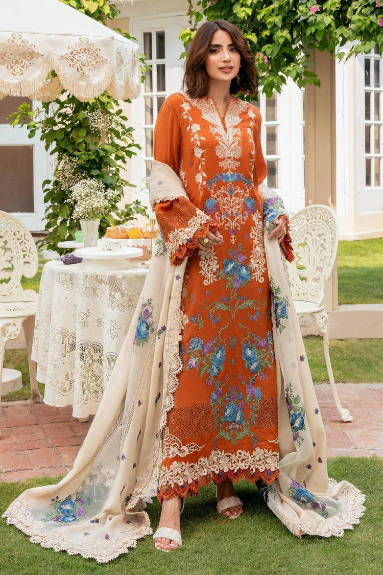 ANEELAS-3PC KARANDI EMBROIDERED SHIRT WITH KARANDI EMBROIDERED SHAWL AND TROUSER-ADR-5290