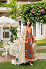 ANEELAS-3PC KARANDI EMBROIDERED SHIRT WITH KARANDI EMBROIDERED SHAWL AND TROUSER-ADR-5290