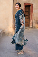 BATIK-3PC DHANAK HEAVY EMBROIDERED SHIRT WITH COTTON NET EMBROIDERED DUPATTA AND EMB TROUSER-ADR-4238