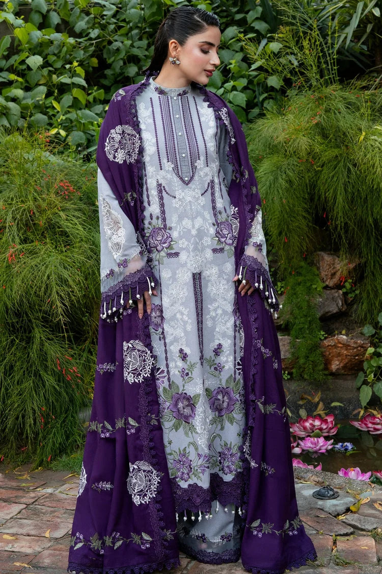 ANEELAS-3PC DHANAK EMBROIDERED SHIRT WITH DHANAK EMBROIDERED SHAWL AND TROUSER-ADR-5291