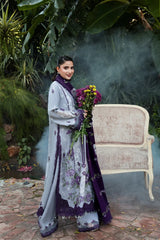 ANEELAS-3PC DHANAK EMBROIDERED SHIRT WITH DHANAK EMBROIDERED SHAWL AND TROUSER-ADR-5291