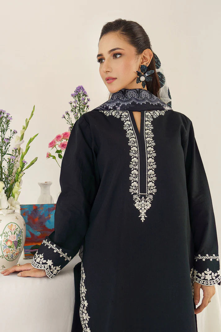 URGE - 3PC DHANAK EMBROIDERED SHIRT WITH WOOL PRINTED SHAWL AND TROUSER-ADR-3174