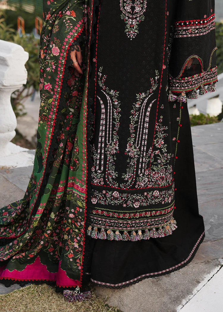 HUSSAIN REHAR-3PC DHANAK EMBROIDERED SHIRT WITH COURTRAI PRINTED SHAWL AND TROUSER-ADR-4261