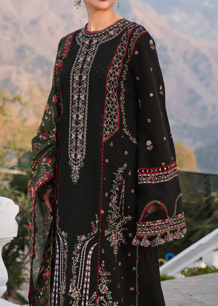 HUSSAIN REHAR-3PC DHANAK EMBROIDERED SHIRT WITH COURTRAI PRINTED SHAWL AND TROUSER-ADR-4261