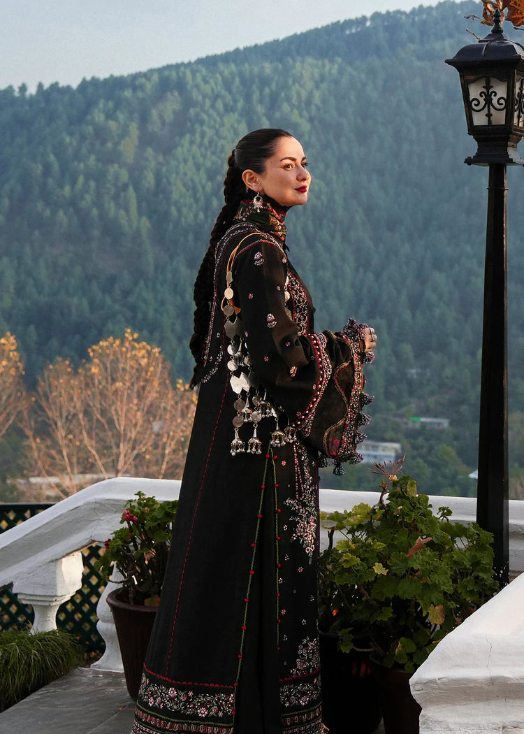 HUSSAIN REHAR-3PC DHANAK EMBROIDERED SHIRT WITH COURTRAI PRINTED SHAWL AND TROUSER-ADR-4261