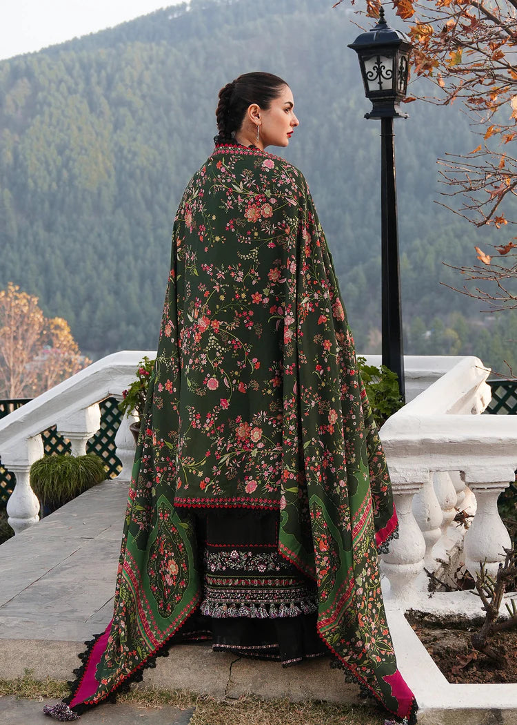 HUSSAIN REHAR-3PC DHANAK EMBROIDERED SHIRT WITH COURTRAI PRINTED SHAWL AND TROUSER-ADR-4261