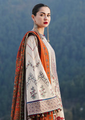 HUSSAIN REHAR-3PC DHANAK EMBROIDERED SHIRT WITH COURTRAI PRINTED SHAWL AND TROUSER-ADR-4260