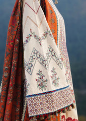 HUSSAIN REHAR-3PC DHANAK EMBROIDERED SHIRT WITH COURTRAI PRINTED SHAWL AND TROUSER-ADR-4260