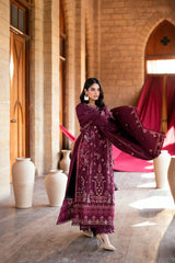 FLORENT-3PC DHANAK EMBROIDERED SHIRT WITH DHANAK EMBROIDERED SHAWL AND TROUSER-ADR-5046
