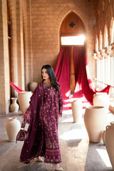 FLORENT-3PC DHANAK EMBROIDERED SHIRT WITH DHANAK EMBROIDERED SHAWL AND TROUSER-ADR-5046