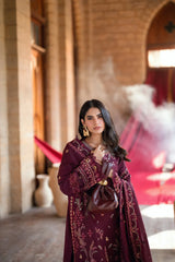 FLORENT-3PC DHANAK EMBROIDERED SHIRT WITH DHANAK EMBROIDERED SHAWL AND TROUSER-ADR-5046