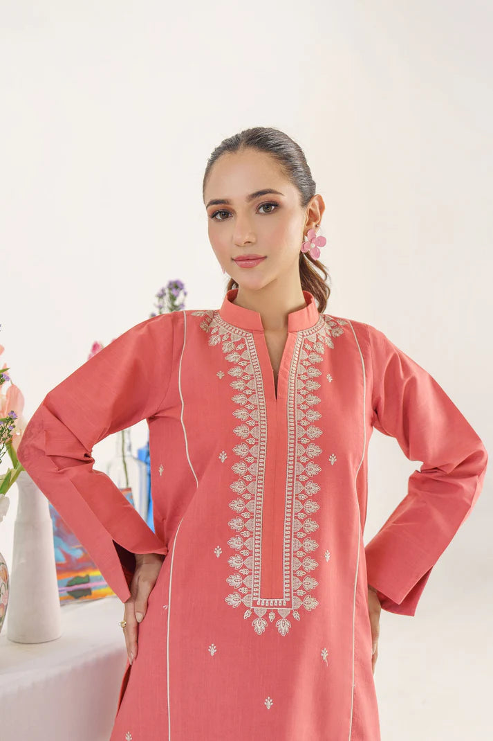 HANA- 3PC KHADAR EMBROIDERED SHIRT WITH COUTURE PRINT SHAWL AND TROUSER-ADR- 3167