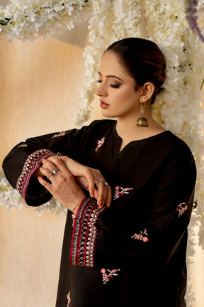 URGE- 2PC LAWN HEAVY EMBROIDERED SHIRT EMBROIDERED SLEEVES AND TROUSER -ADR-BLACK