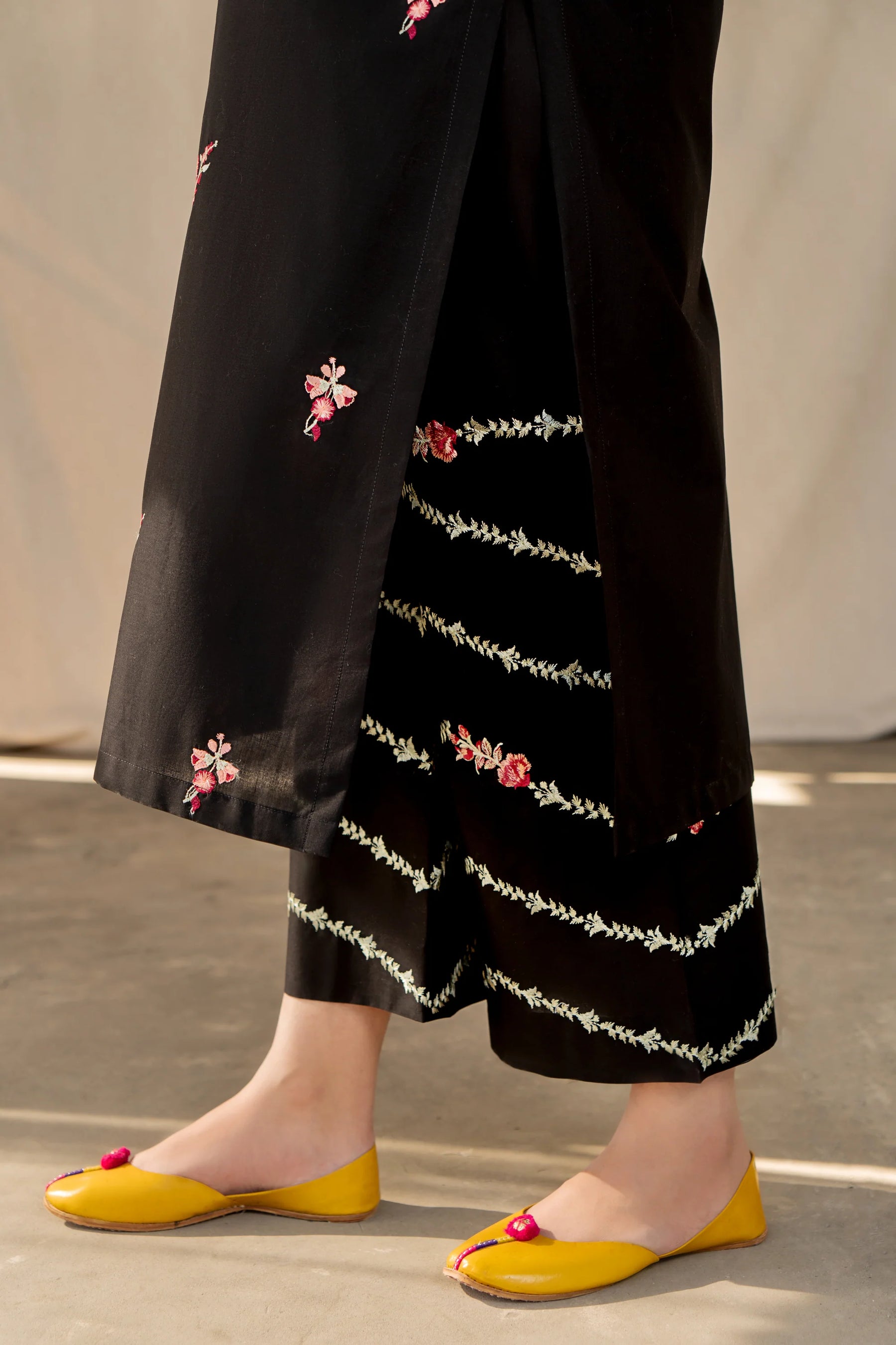 URGE- 2PC LAWN HEAVY EMBROIDERED SHIRT EMBROIDERED SLEEVES AND TROUSER -ADR-BLACK