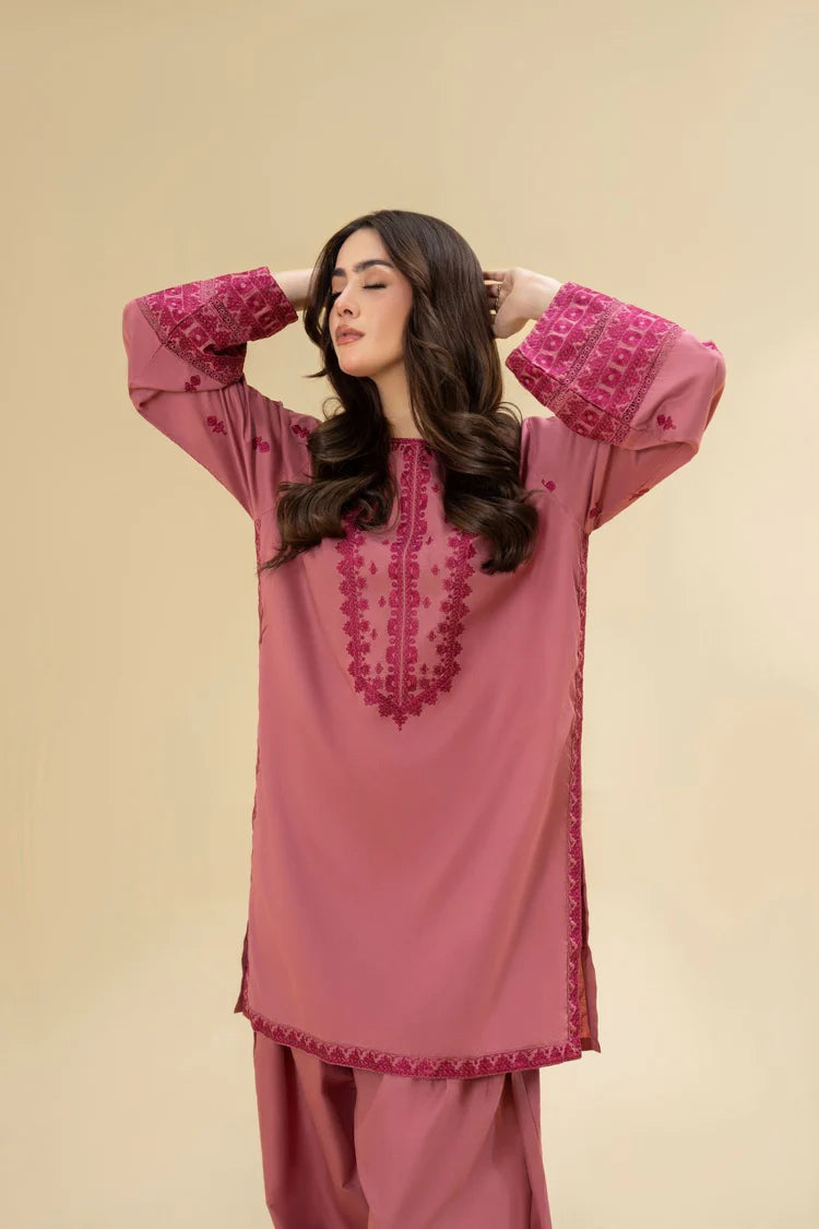 LAZULI-2PC KHADDAR EMBROIDRED SHIRT WITH KHADDAR EMB TROUSER-ADR-127